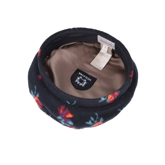 Brixton Fleece Baker Boy Style Fiddler Beret Cap Hat ROSES Black Red Green S NEW - Picture 11 of 14